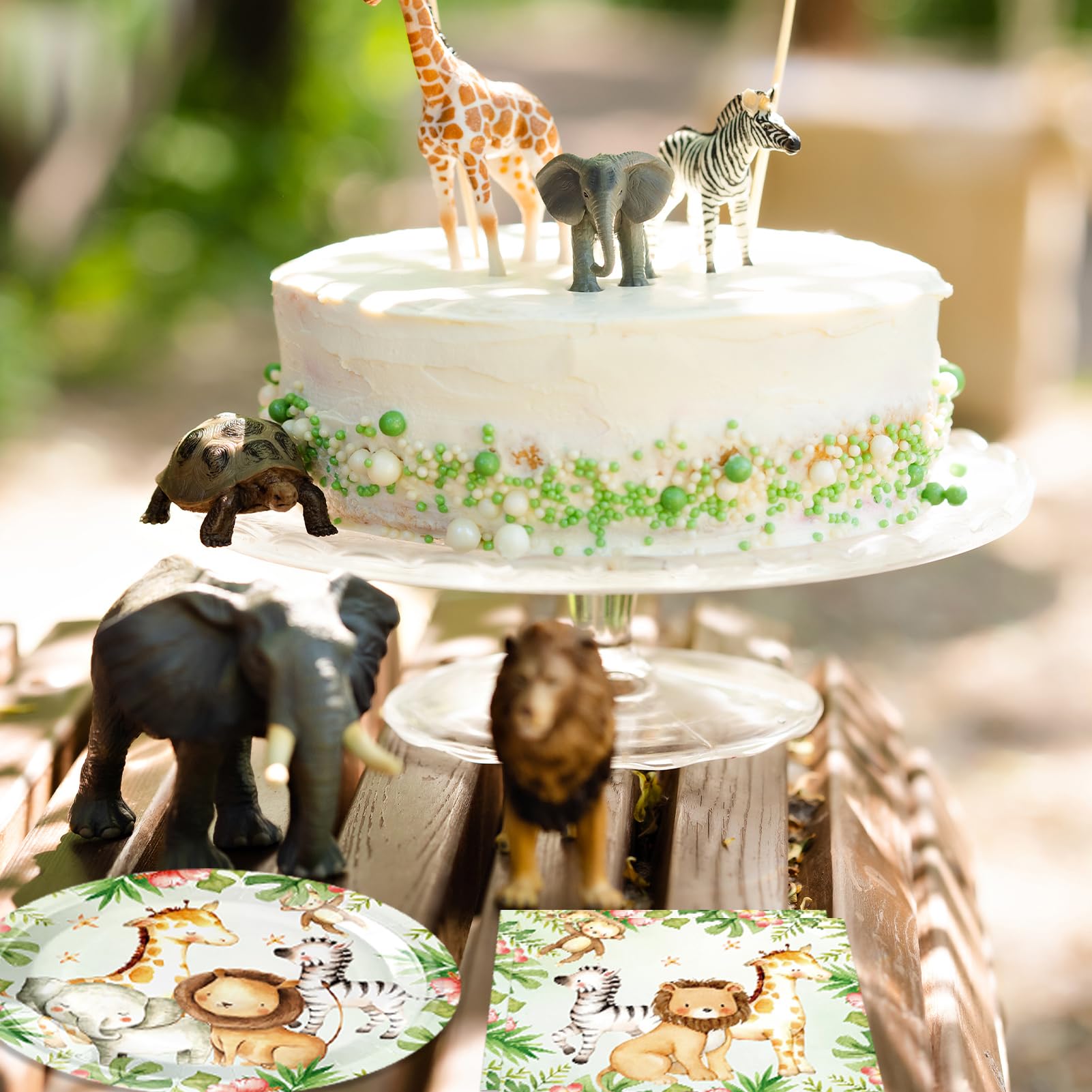 DURYGEN 40PCS Jungle Safari Birthday Decorations Disposable Tableware Set Safari Jungle Themed Party Dessert Plates, Napkins Baby Shower Animal Birthday Party Decorations for Boys Girls