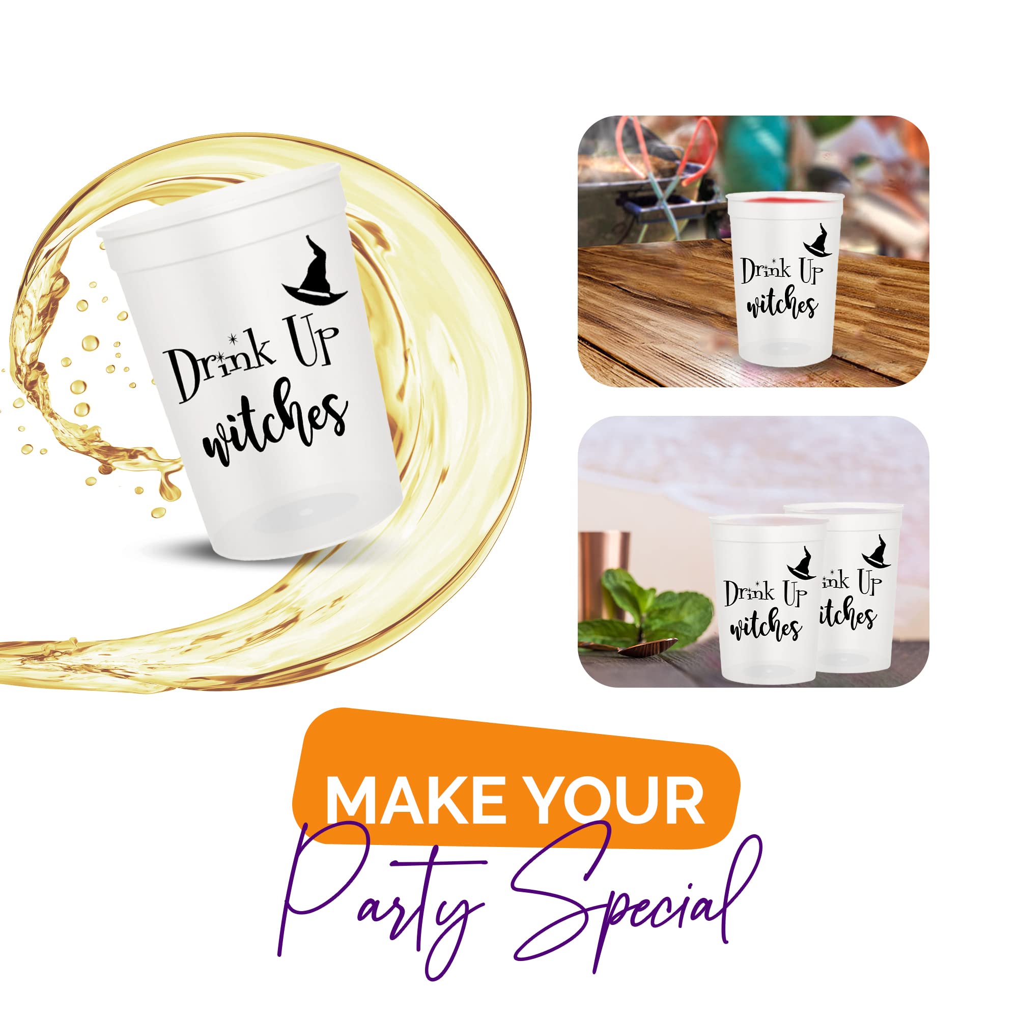 Drink Up Witches Halloween Cups For Adults, Set of 12 Party Cups, 16 Oz Each Reusable Plastic Cup, Halloween Party Favors For Adults, Perfect Spooky Cup for Drinkware and Decorations