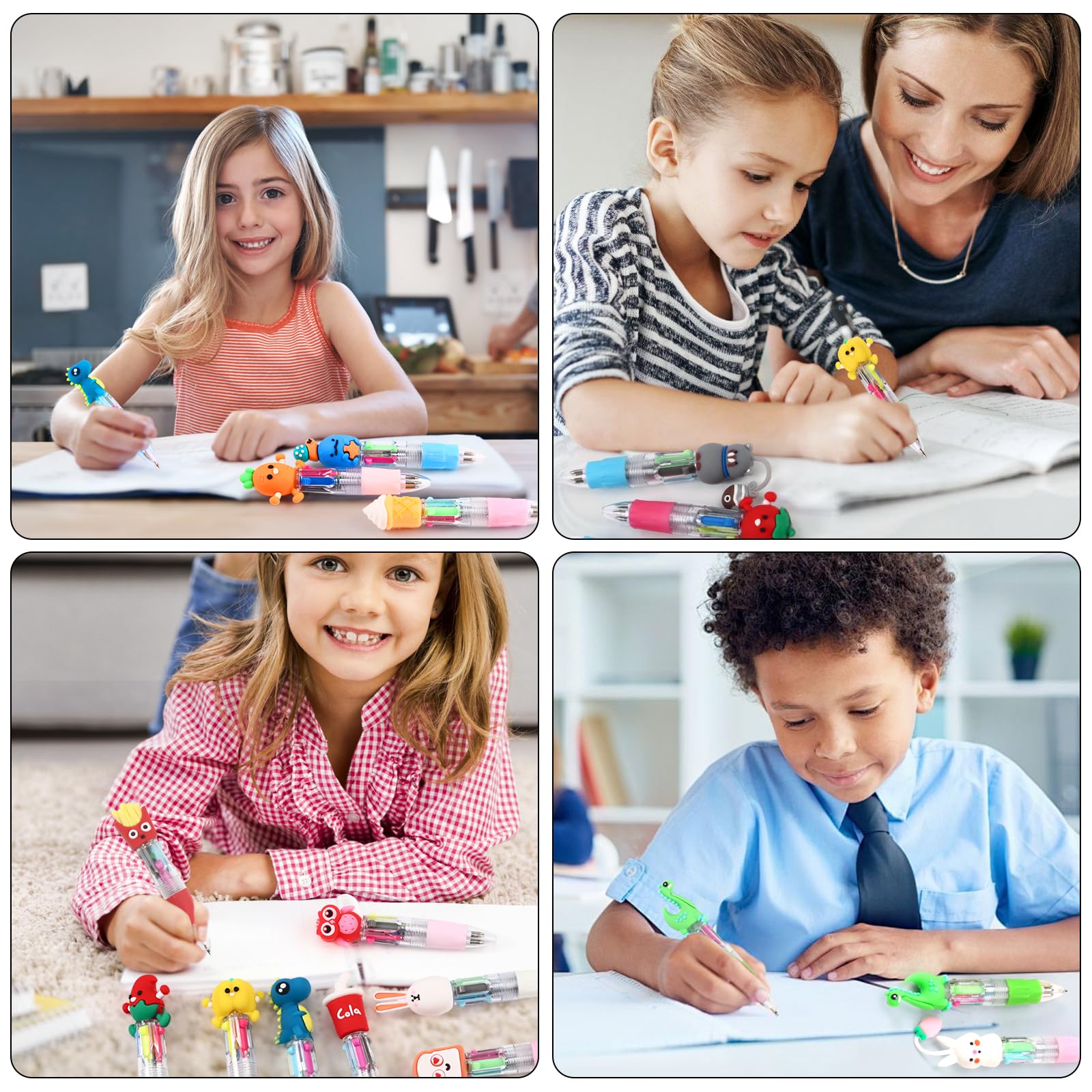 CZWZ 24Pcs Mini Multicolor Pens in One 4-in-1 Cute Pens Bulk for Kids, Fun Kawaii Ballpoint Pens for Birthdays and Children's Party Favors Gifts Teacher School Supplies