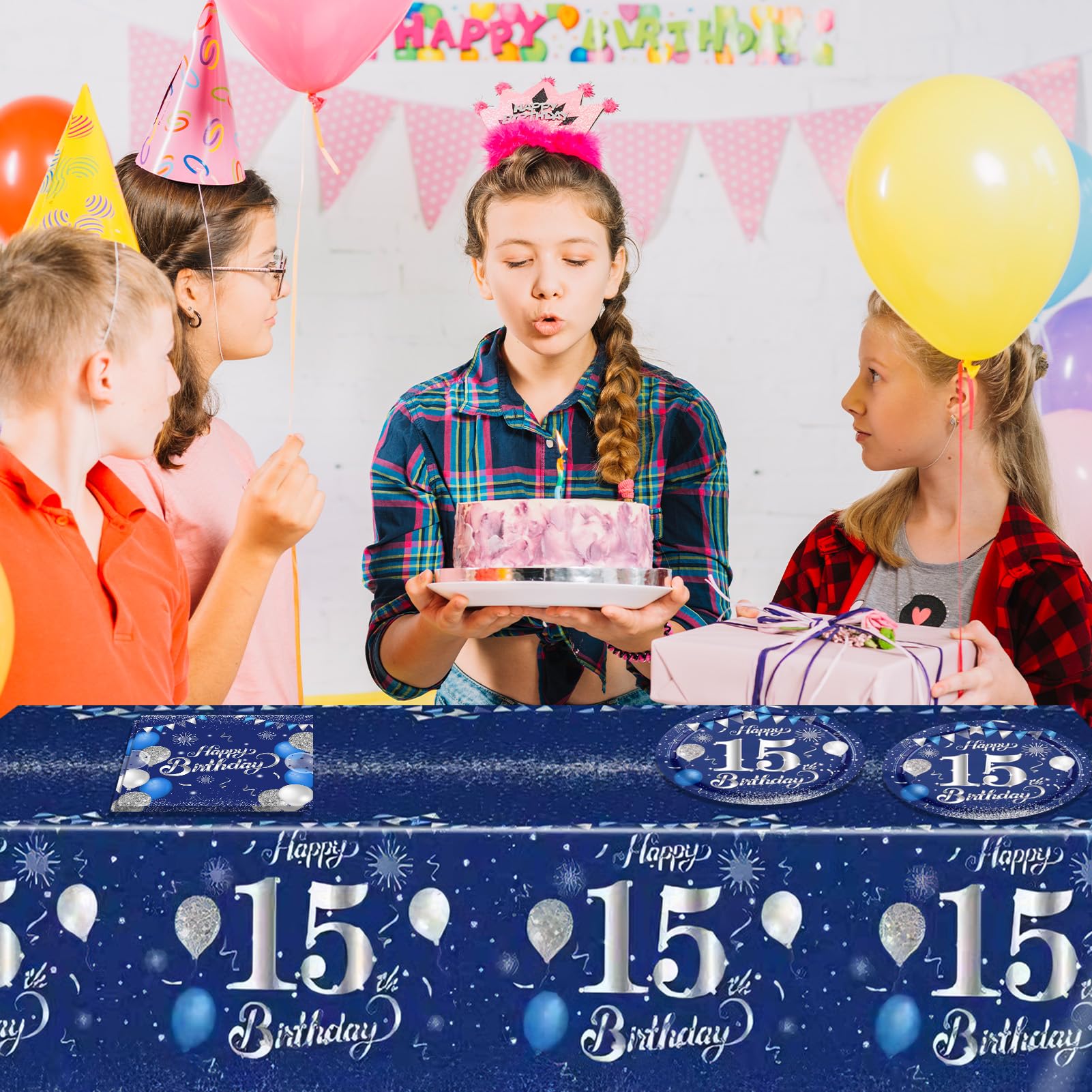 41Pcs 15th Birthday Decorations for Boys Men,Blue Silver Birthday Plates and Napkins,Tablecloth Kit,Disposable Official Teen 15 Tableware Set for Teen Boys I’m 15 Bro Years Old Party Supplies