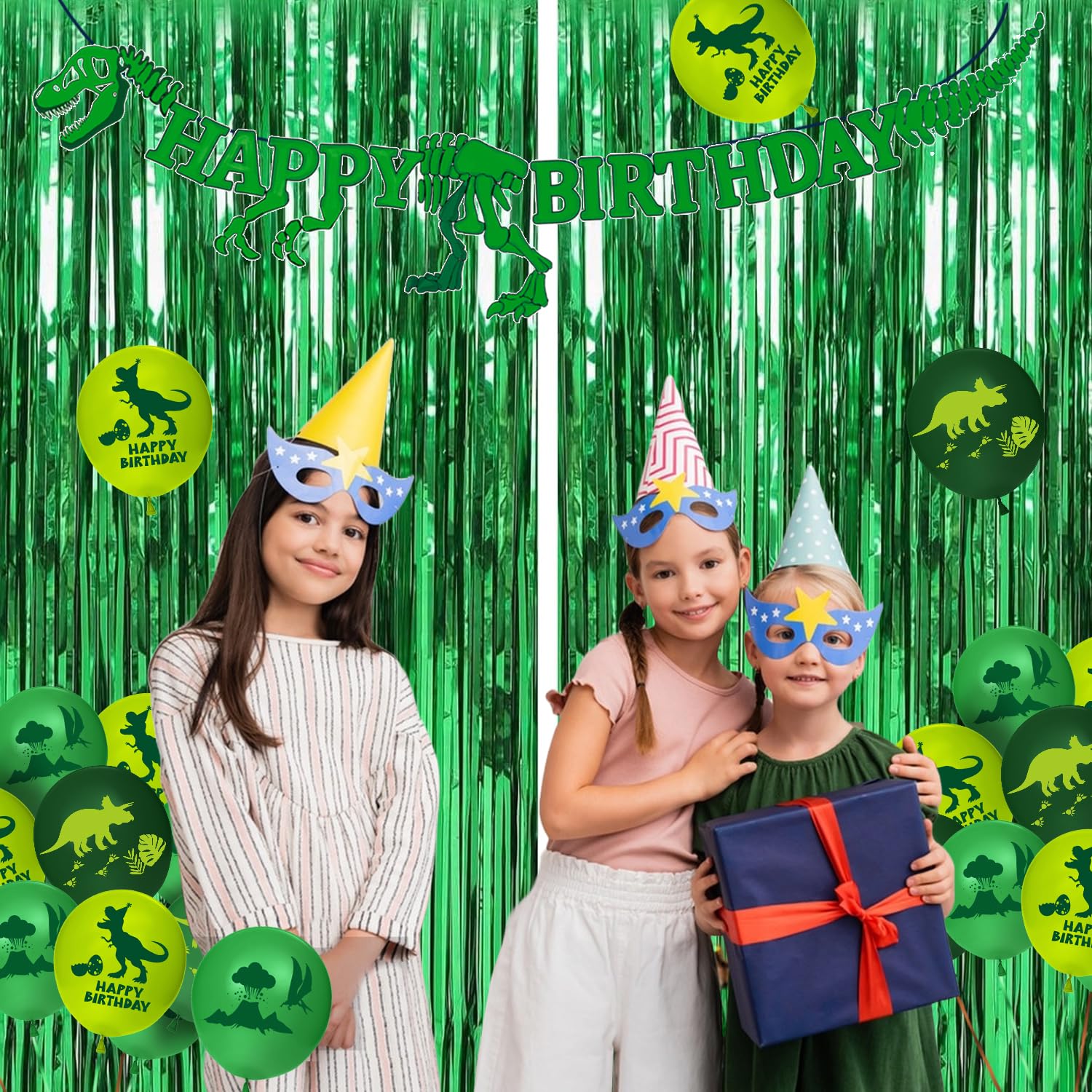 166 PCS Dinosaur Birthday Decorations, Dinosaur Party Supplies Includes Plates, Cups, Napkins, Cutlery, Banner, Tablecloth, Balloons for Dino Party Decorations, Serves 20