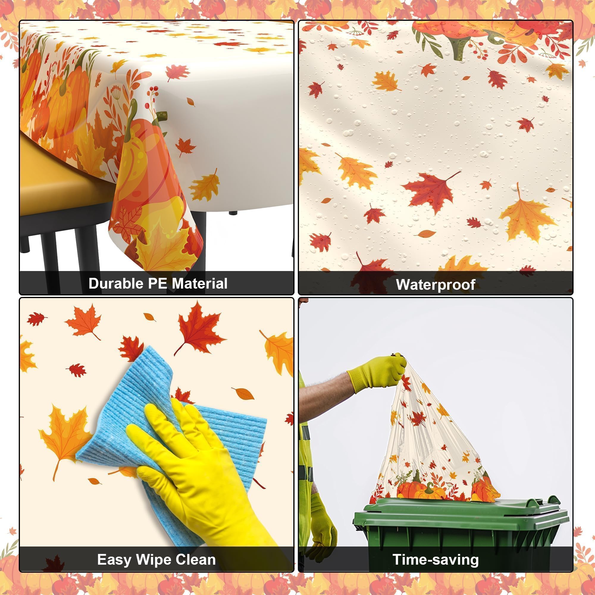 3 Pack Thanksgiving Disposable Tablecloths,54 x 108 Inch Thanksgiving Decorations,Give Thanks Table Cloth for Rectangular,Pumpkin Maple Tablecloths for Home,Party,Outdoor Picnic,Fall Theme,Baby Shower