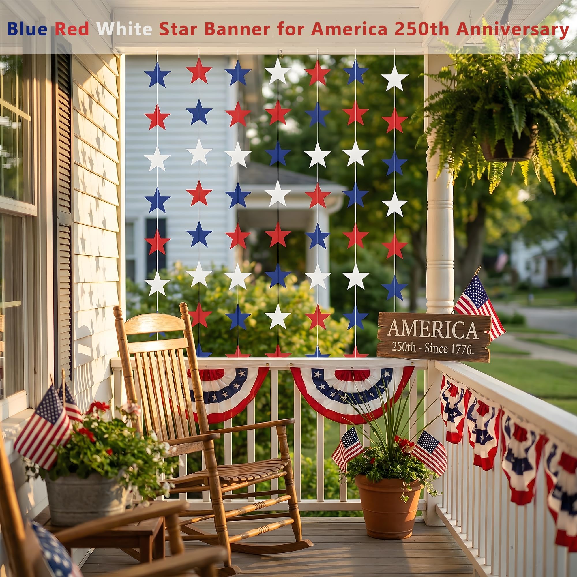 4th of July Decorations - Patriotic Star Garland | Red White Blue Streamers Banner - Memorial Day Fourth of July Accessories Decorations Party Favors Supplies for Outdoor Indoor Home,4 Pack