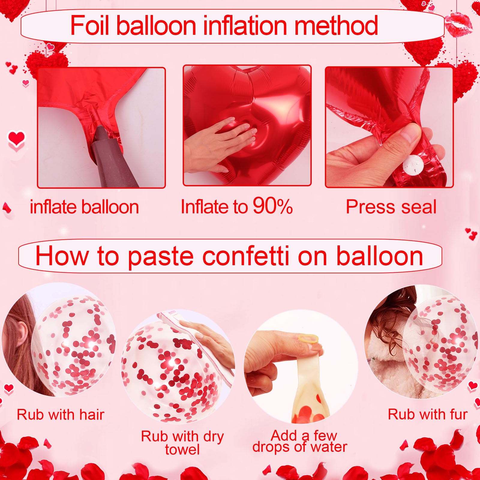 Red Valentines Day Decorations with Red Heart Balloons and Love Balloon, Fake Rose Petals for Wedding Decor, Anniversary Decorations Romantic with red Latex Balloons and Heart Hanging Decor