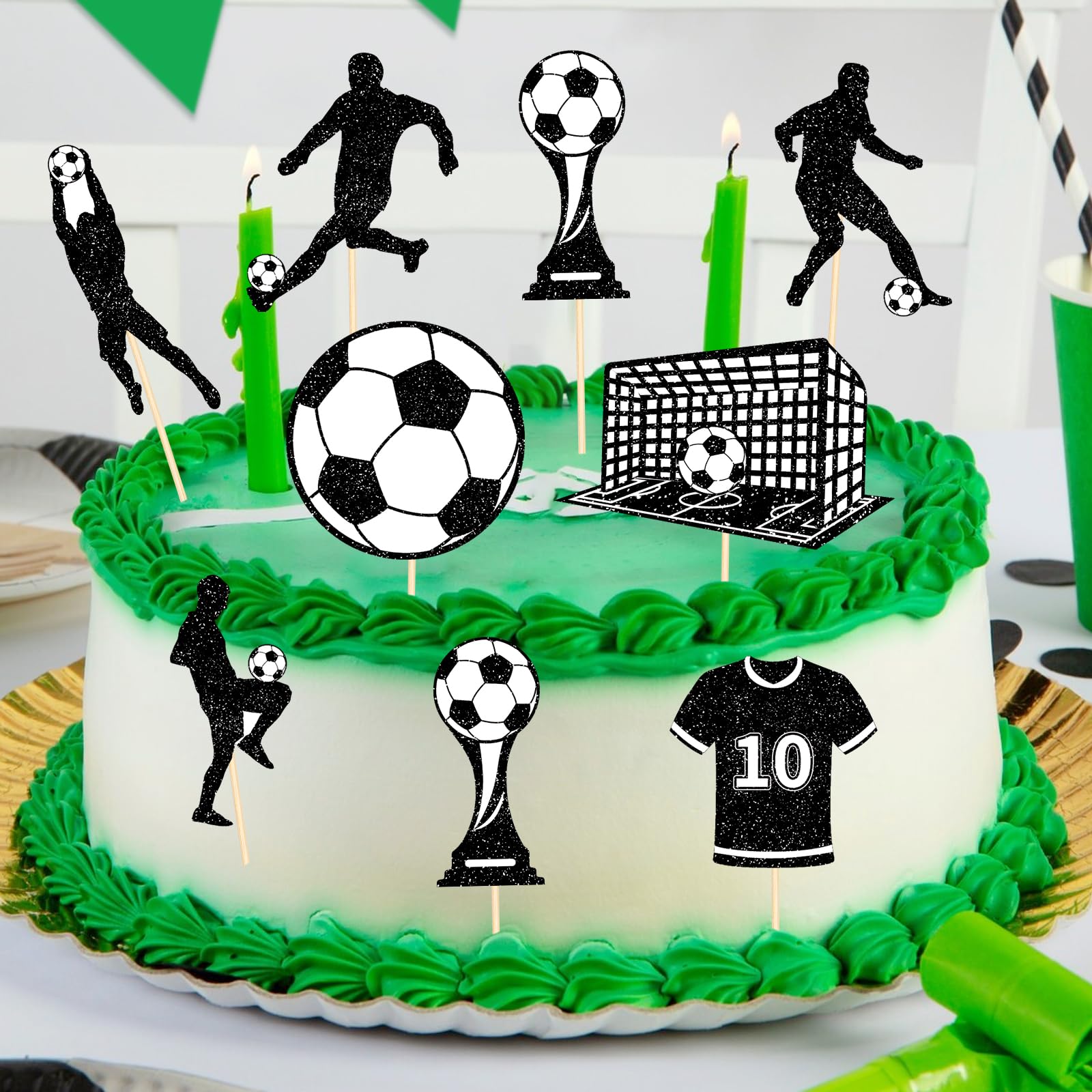 Hooqict 40Pcs Soccer Ball Cupcake Toppers Soccer Birthday Cake Topper Decorations Cupcake Picks for Kids Boys Men Sports Theme Birthday Party Decorations Game Day Party Supplies