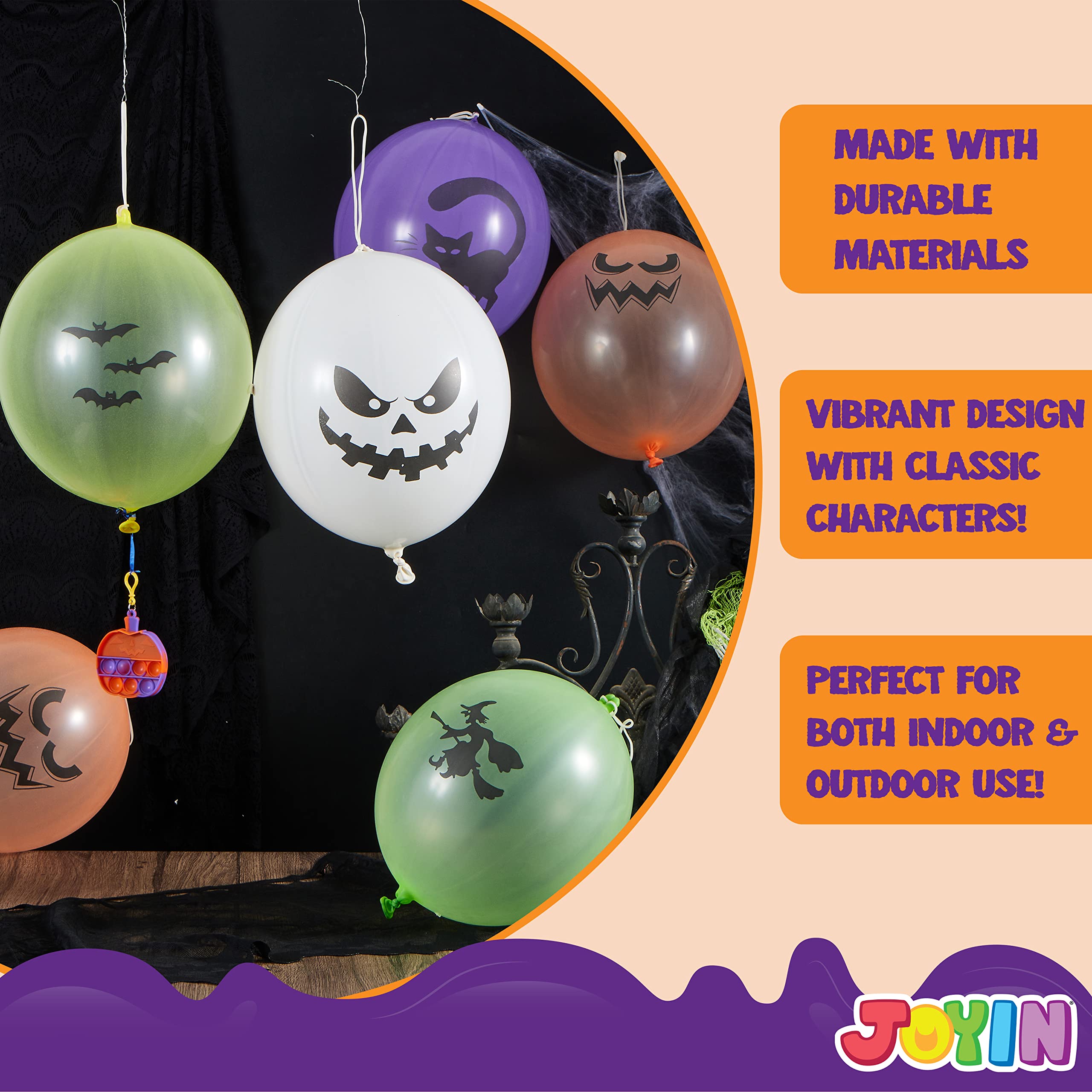 JOYIN 36 Pieces Halloween Punch Balloons for Halloween Punching Balloon Party Favor Supplies Decorations, Trick or Treat Toys,School Classroom Game