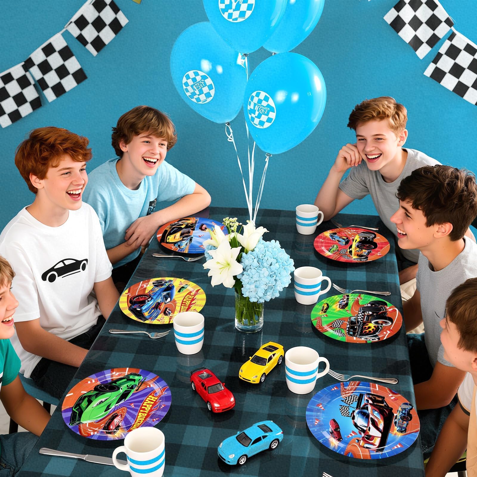 Grencian 60Pcs Hot Car Birthday Party Paper Plates 9" Heavy Duty Disposable Racing Car Dessert Platters Plates Hot Cars Decorations for Boys Kids Birthday Race Sports Game Themed Party Decoration