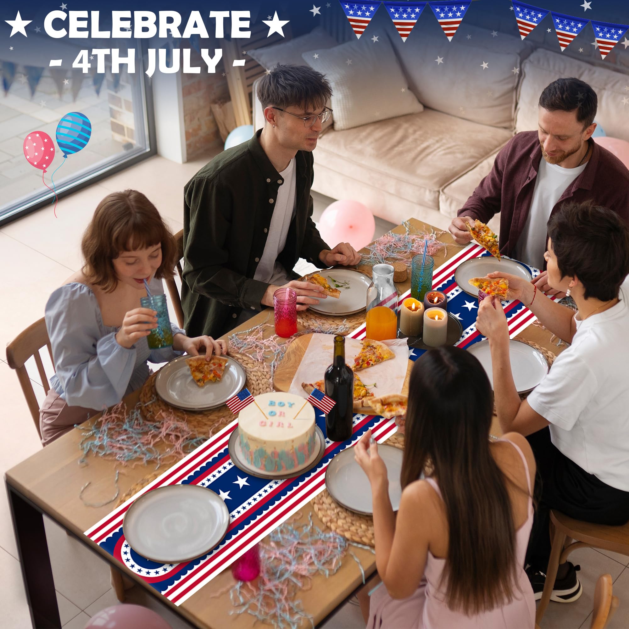 OHOME 4th of July Decorations - Patriotic USA Stars Table Runner for Home | Memorial Day Decorations - Fourth of July Accessories Decor Party Supplies Indoor Outdoor