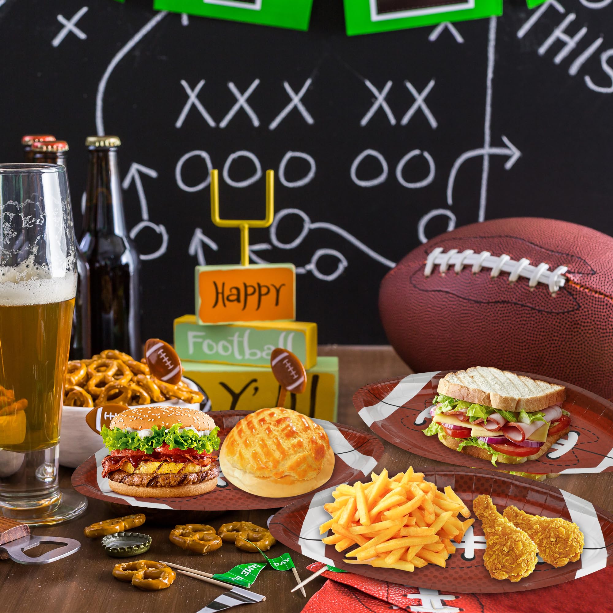 QZYL 50 PCS Football Plates, Football Party Plates, Football Shaped Disposable Paper Plates, Touchdown Party Plates, Football Party Supplies for Football Decorations Sports Birthday Decoration