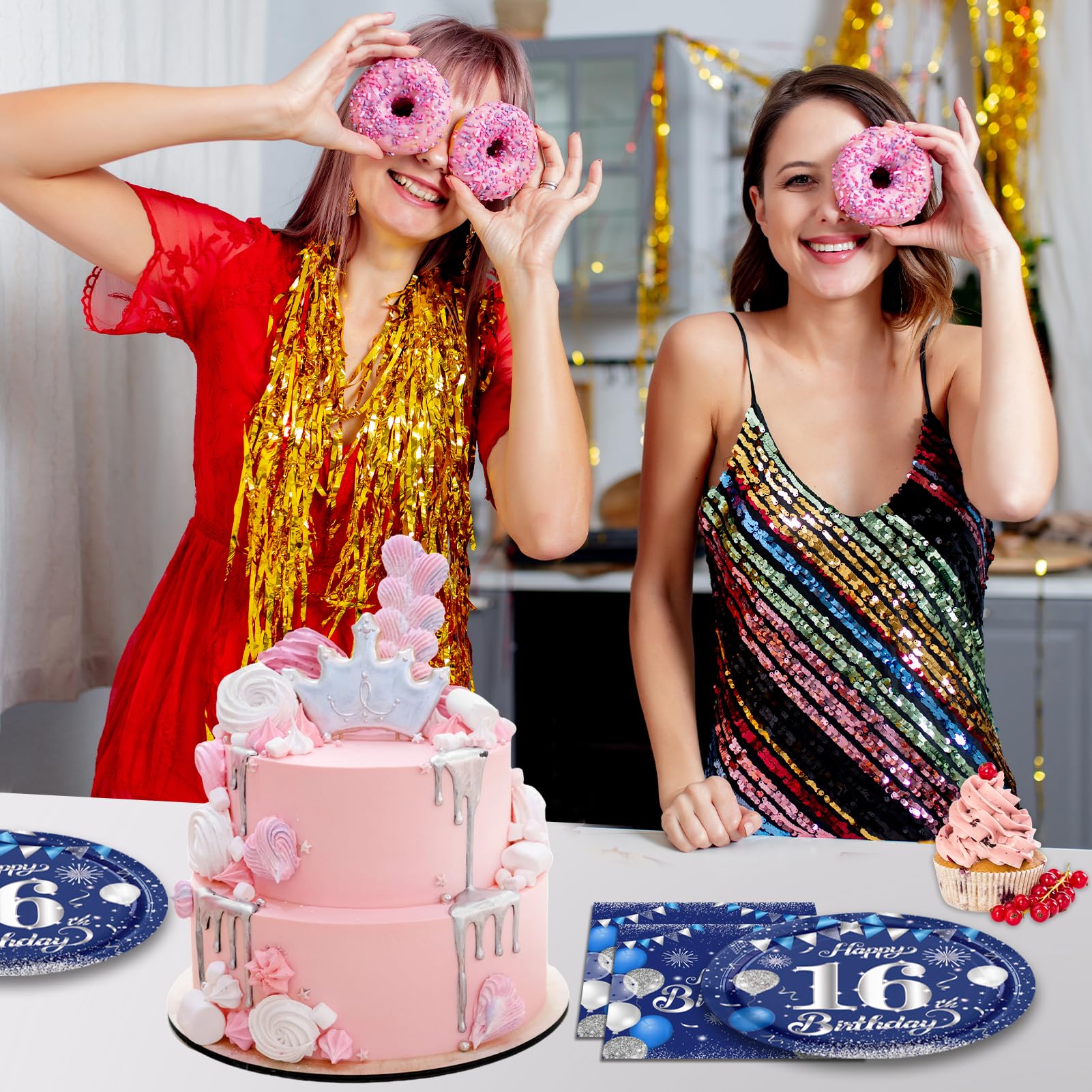 16th Birthday Decorations for Boys16th Birthday Party Tableware Set 16 Years Old Birthday Party Dessert Plates Napkins Blue and Silver Happy 16th Birthday Party Decorations Supplies for Boys Girls