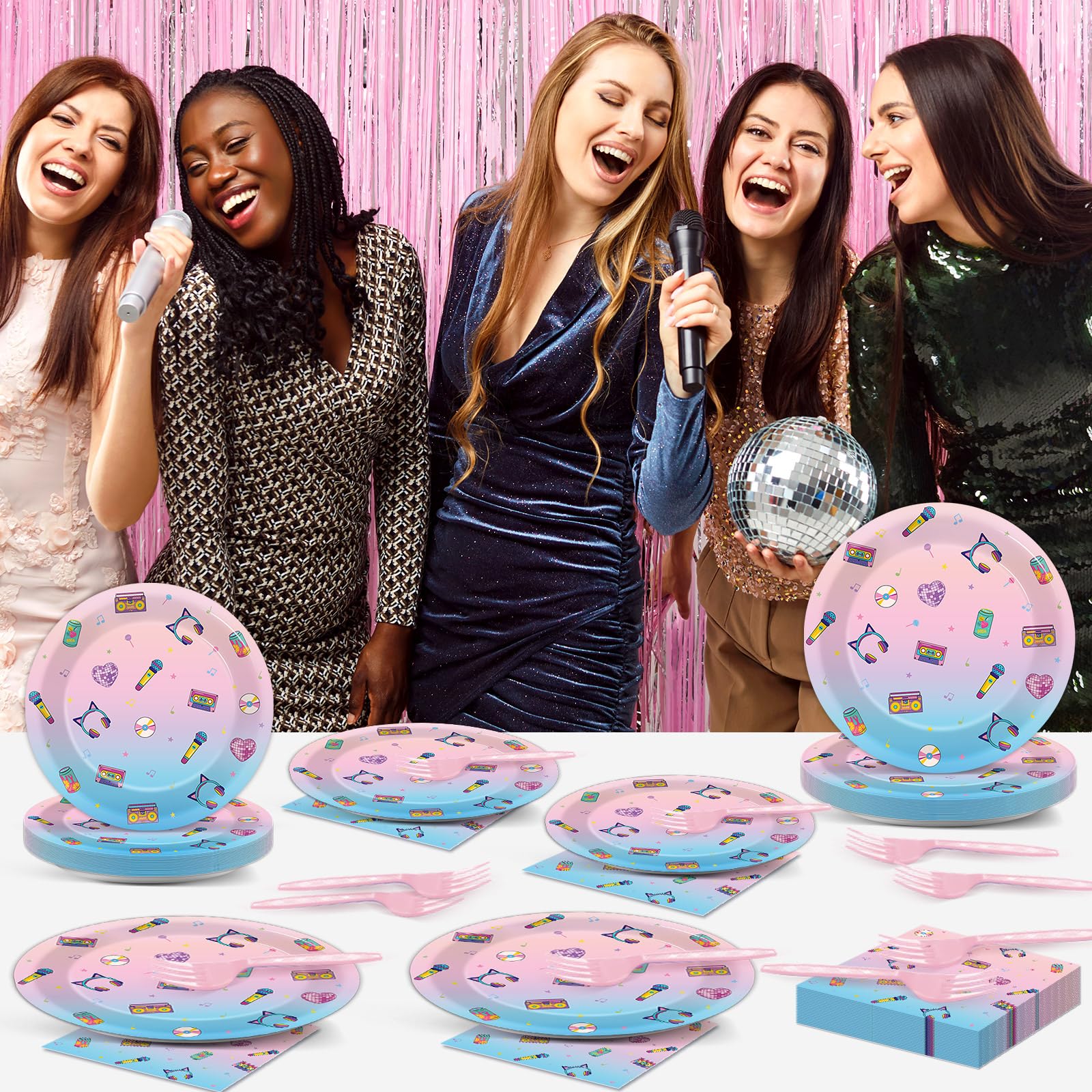 96pcs Kpop Paper Plates and Napkins Music Theme Birthday Party Supplies Popular Singer Disposable Dinnerware Tableware Set for Boys Girls Birthday Kpop Music Fans Party Decoration Serve 24
