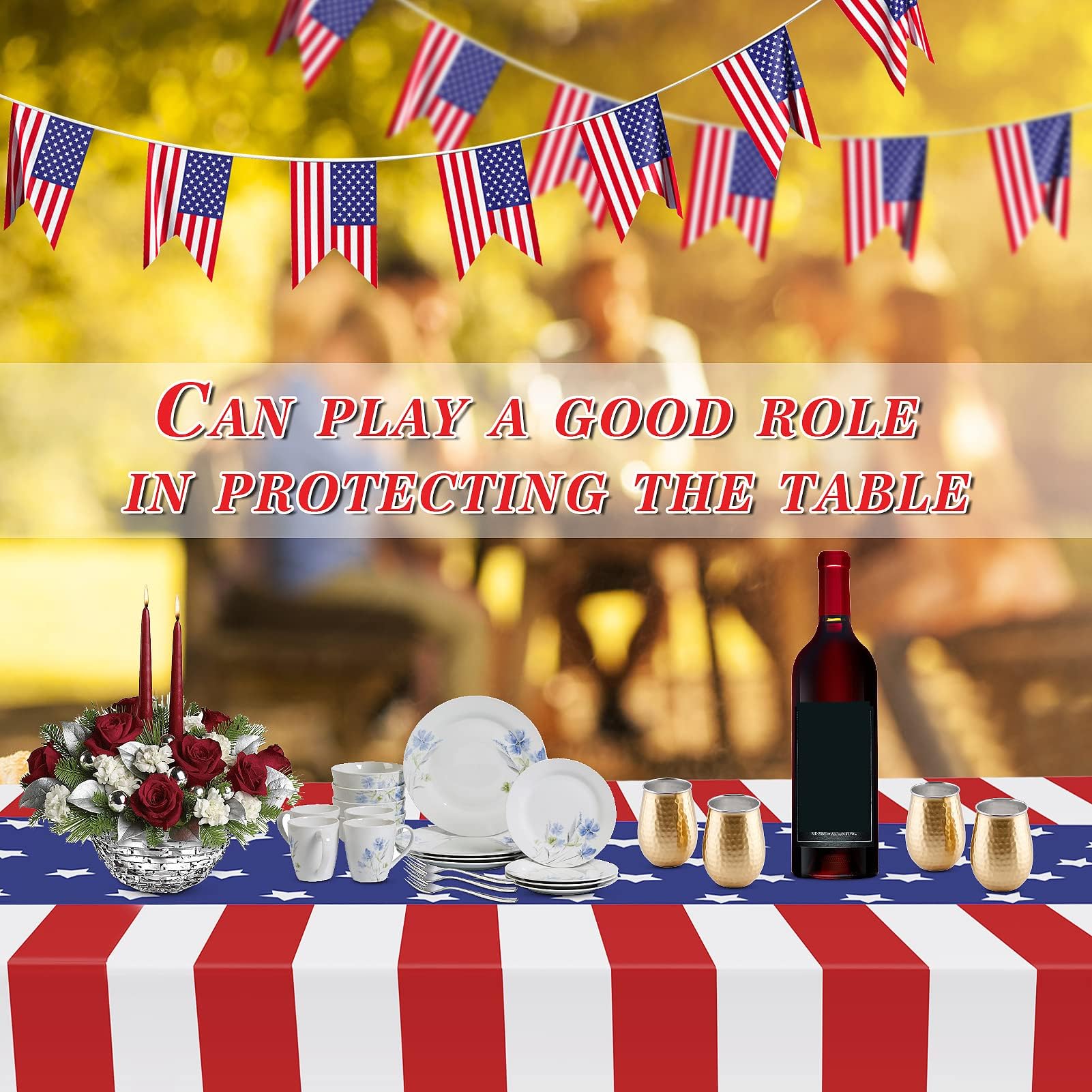 Childom 3 Pack Patriotic Tablecloth,Disposable Plastic Tablecloth 54"x108" Patriotic Decorations,Birthday Party Table Cloth,Patriotic Party Supplies,Red White and Blue Decorations for Veterans Day