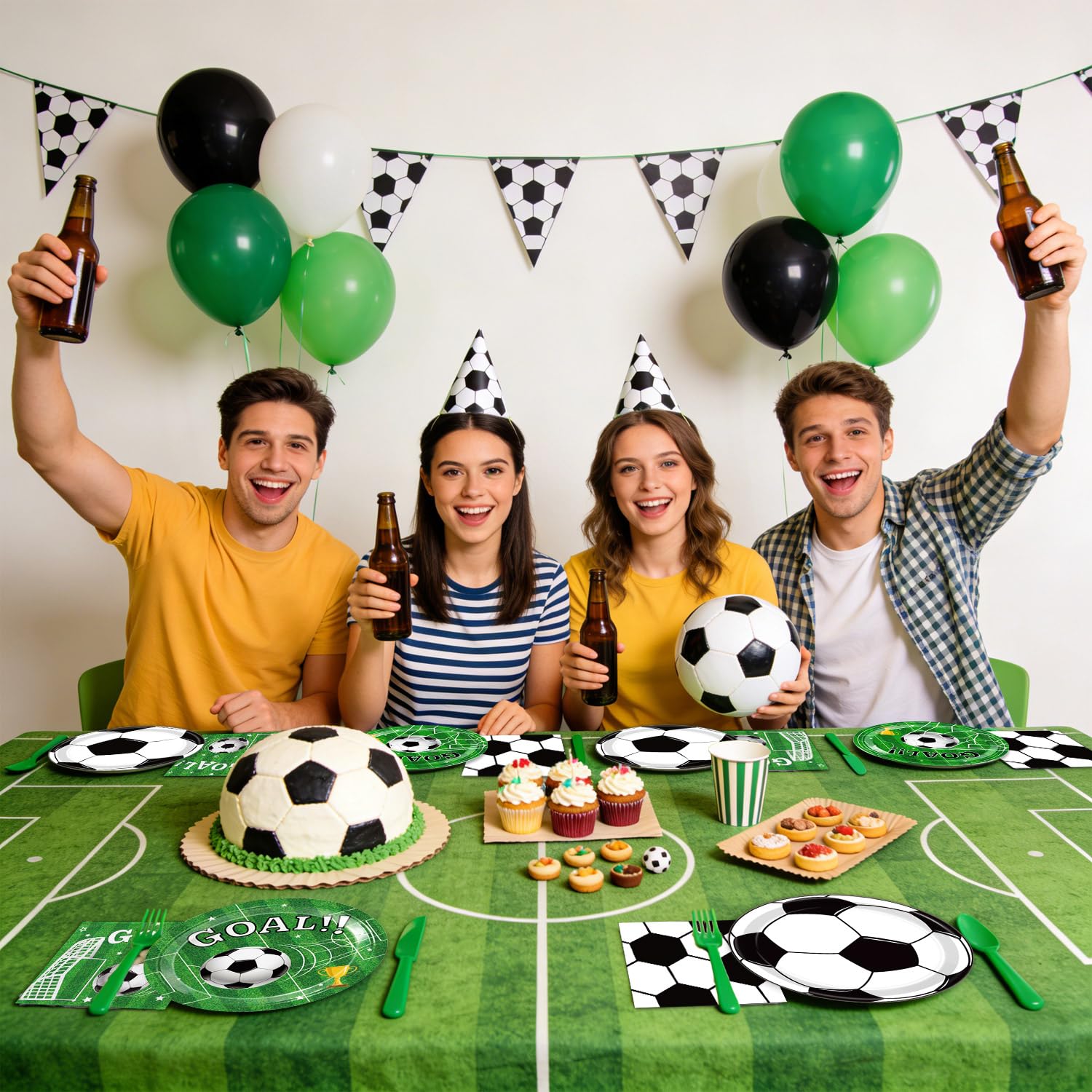 QIYANPAX 72 Pcs Soccer Plates and Napkins, Soccer Birthday Party Decorations Including Dinner Plates, Dessert Plates and Napkins for Sports Soccer Party Decorations, Serves 24