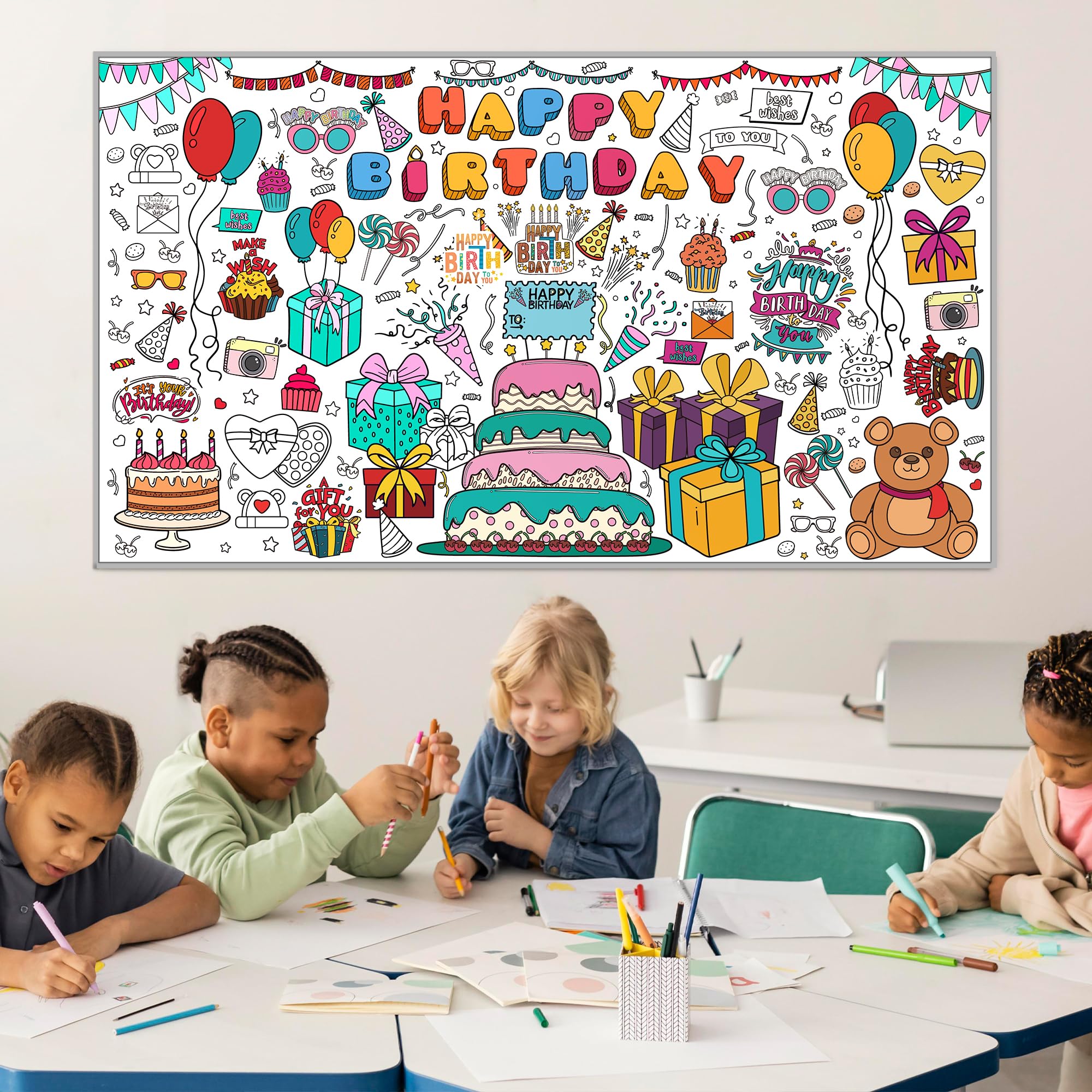 OHOME Mothers Day Giant Coloring Poster/Tablecloth - 30 x 72 Inches - Mothers Day Crafts for Kids Classroom - Happy Mothers Day Decorations from Daughter Son - Gifts from Kids