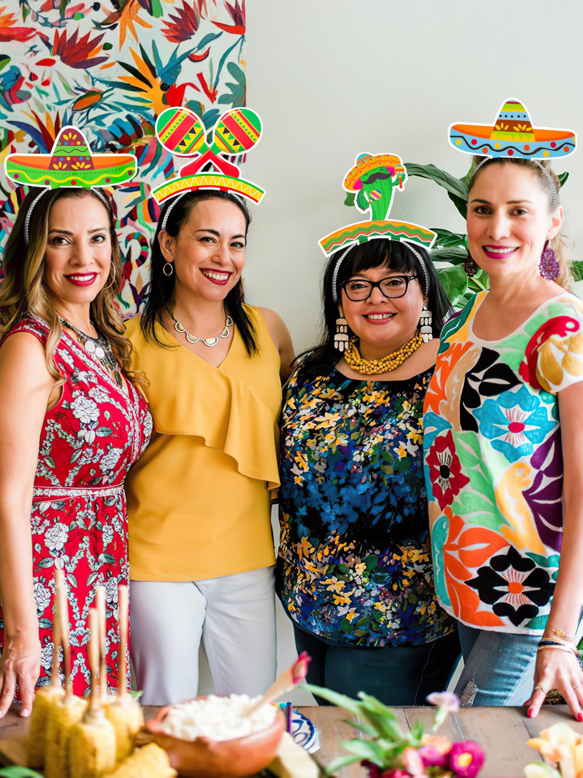 12 PCS Colorful Patterned Cardboard Sombrero Hats, Fiesta Headbands for Mexican Theme Celebration Party Favors