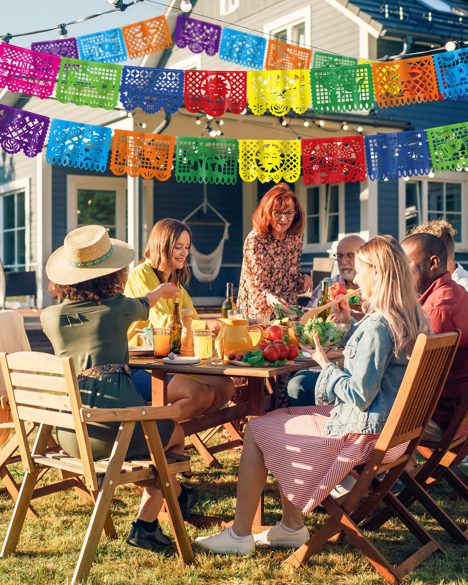 36 FT Cinco De Mayo Decorations, 2 Pack Mexican Party Banner, Plastic Fiesta Banner Colorful Papel Picado Hanging Banner String Flags Mexican Theme Party Dia De Los Muertos Day of the Dead Decor