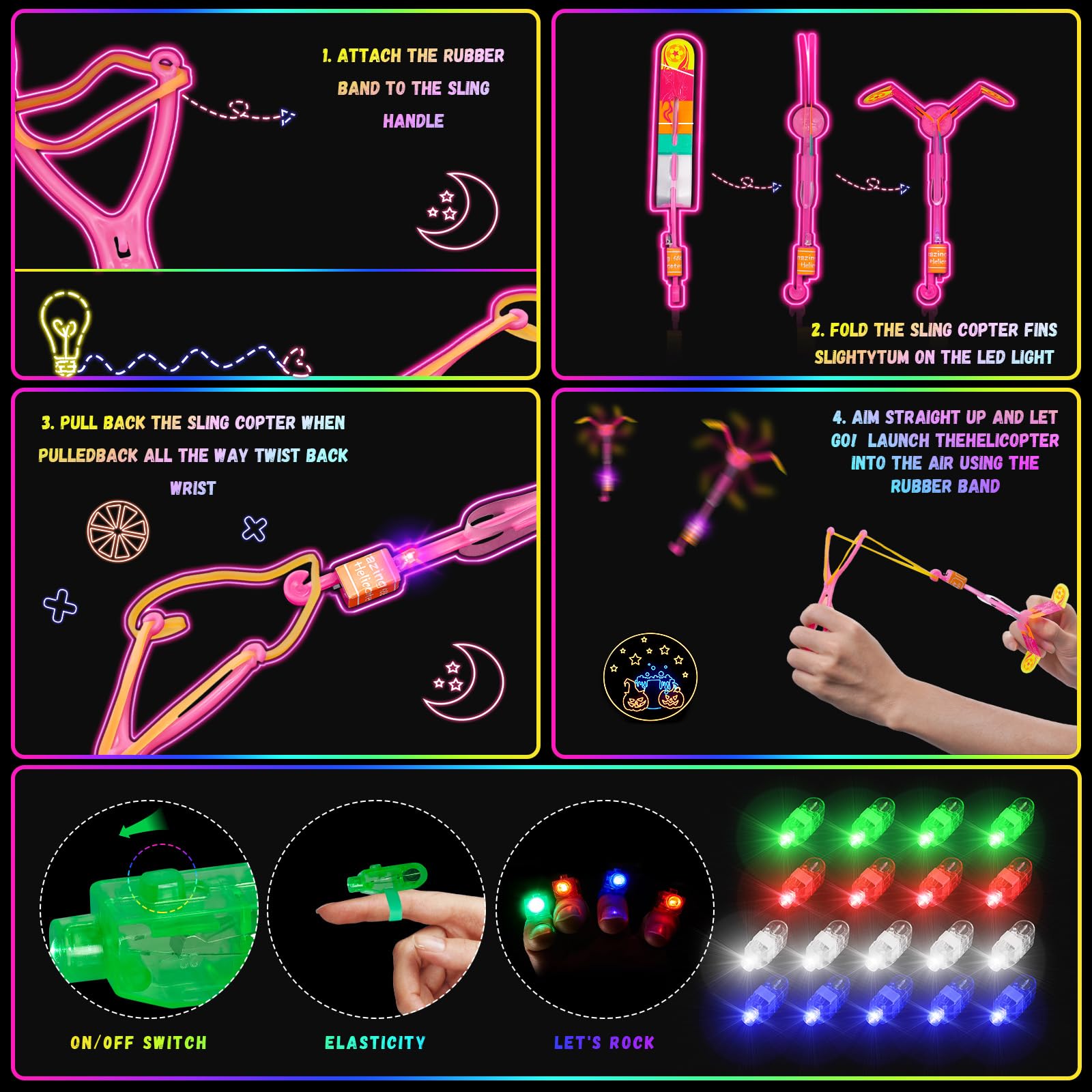 OLUPP Glow In The Dark Party Supplies, 264 PCS Light Up Favors with LED Glasses, Glow Sticks, Finger Lights, LED Hair Clips, Slingshot, Glasses Molds, Butterfly Bracelet for Neon,Raves, Halloween, NY