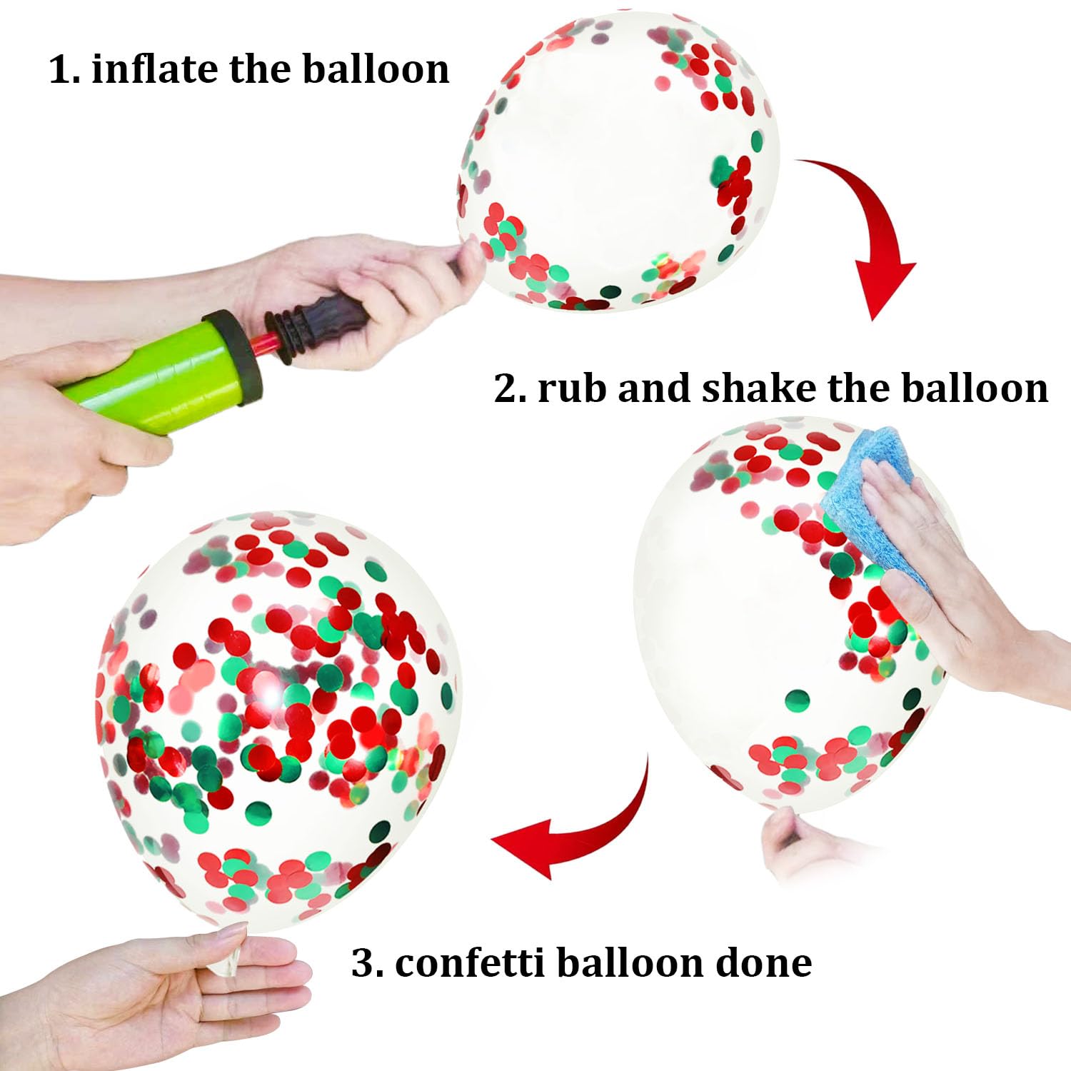 PheiLa 50 Pcs 12 Inch Red and Green Confetti Balloons Christmas Balloons with Ribbons Christmas Party Decorations for Xmas Color Themed Party New Year Baby Shower Birthday Party Supplies