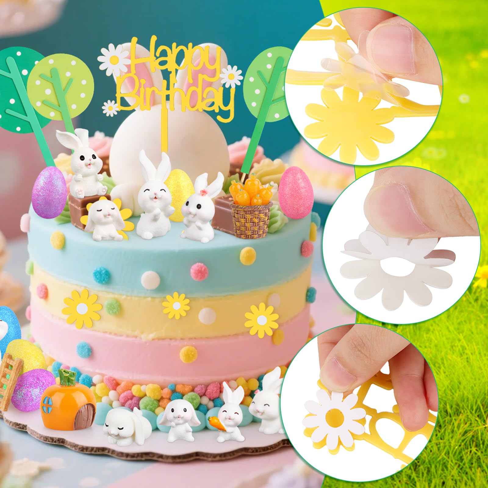 Hooqict 29Pcs Easter Cake Decorations Set with Mini Rabbits, Easter Eggs, Carrots, Happy Birthday Bunny Cake Topper & Cupcake Topper for Kids Bunny Birthday Decorations Rabbit Themed Party Supplies