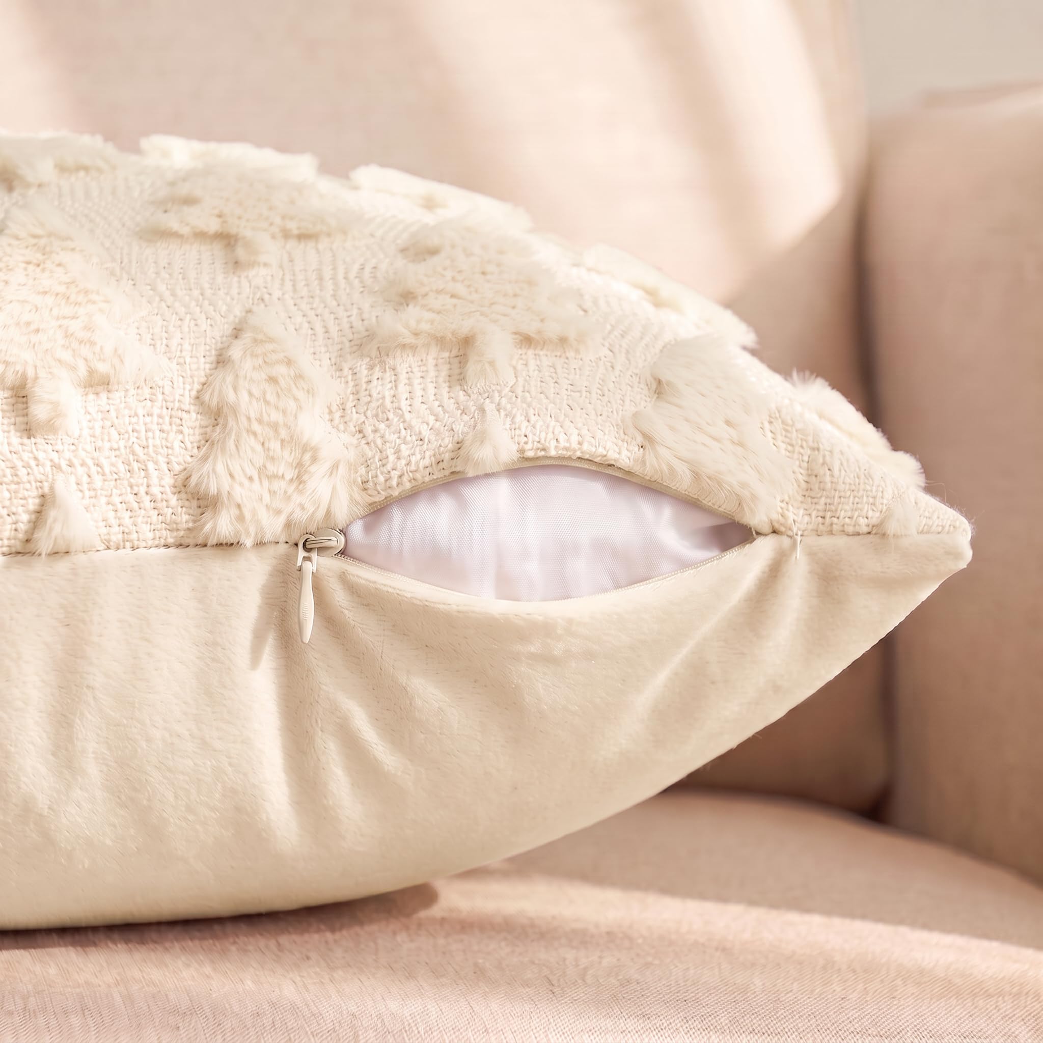 AVOIN colorlife Christmas Tree Beige Throw Pillow Covers Set of 2, 18 x 18 Inch Soft Plush Faux Fur Jacquard Festivals Winter Cushion Case Decoration for Sofa Couch