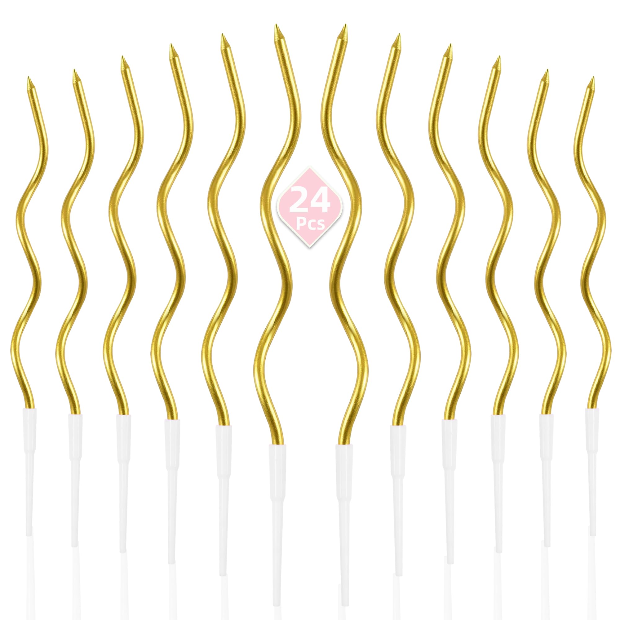 PHD CAKE 24-Count Gold Spiral Long Thin Metallic Birthday Candles, Cake Candles, Birthday Parties, Wedding Decorations, Party Candles