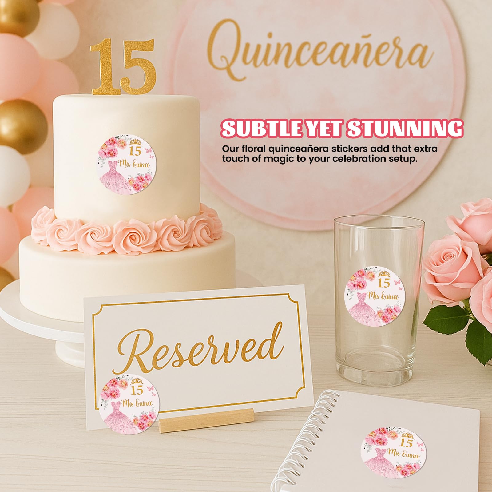 60 Pcs Mis Quince Stickers,Mis 15 Años Stickers for Quinceanera Party Favors,Recuerdos para 15 Años Quinceañeras Decorations