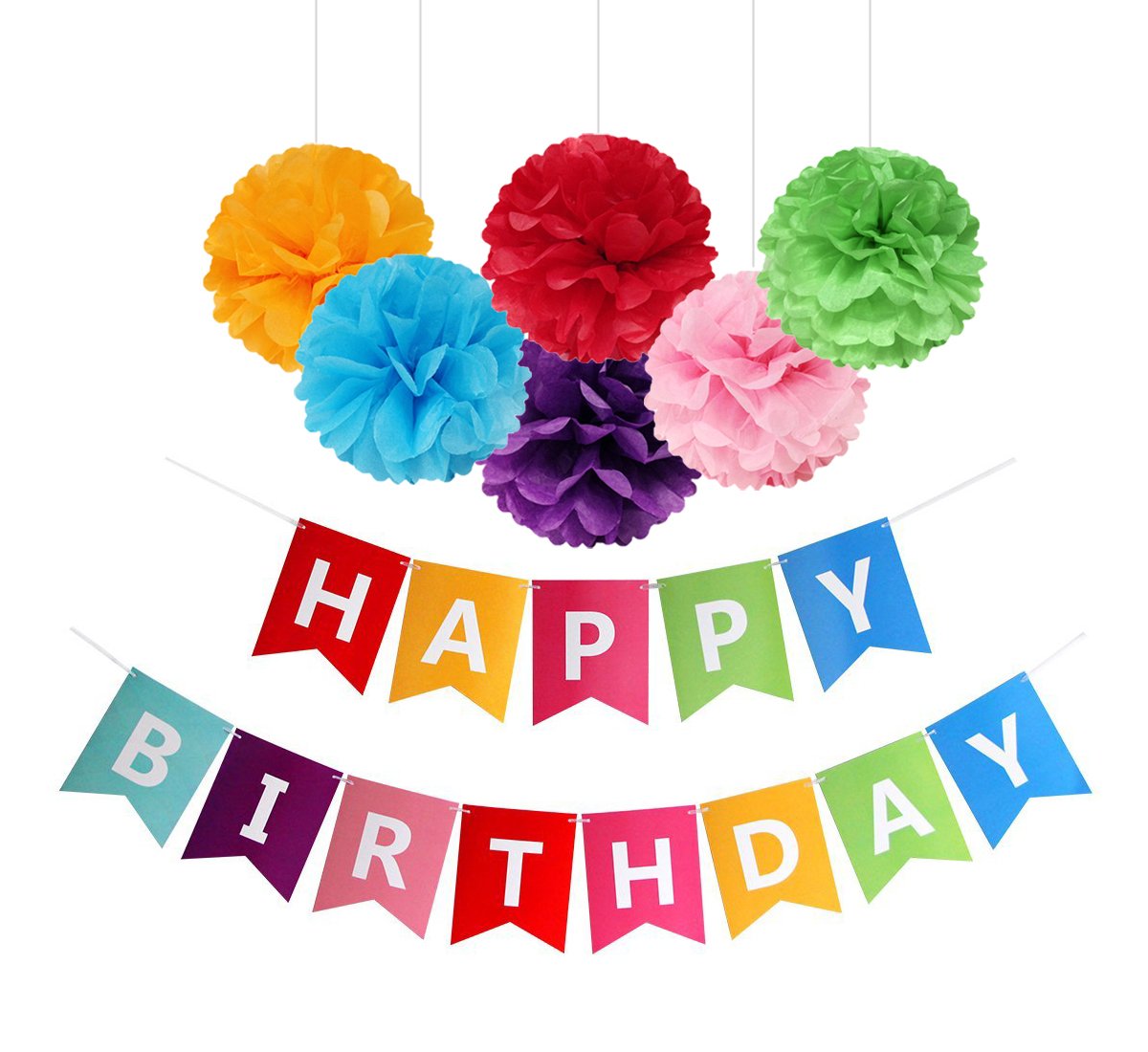 Fecedy Colorful Happy Birthday Banner Bunting Pre-Strung No DIY for Birthday Party Decorations (Multi)