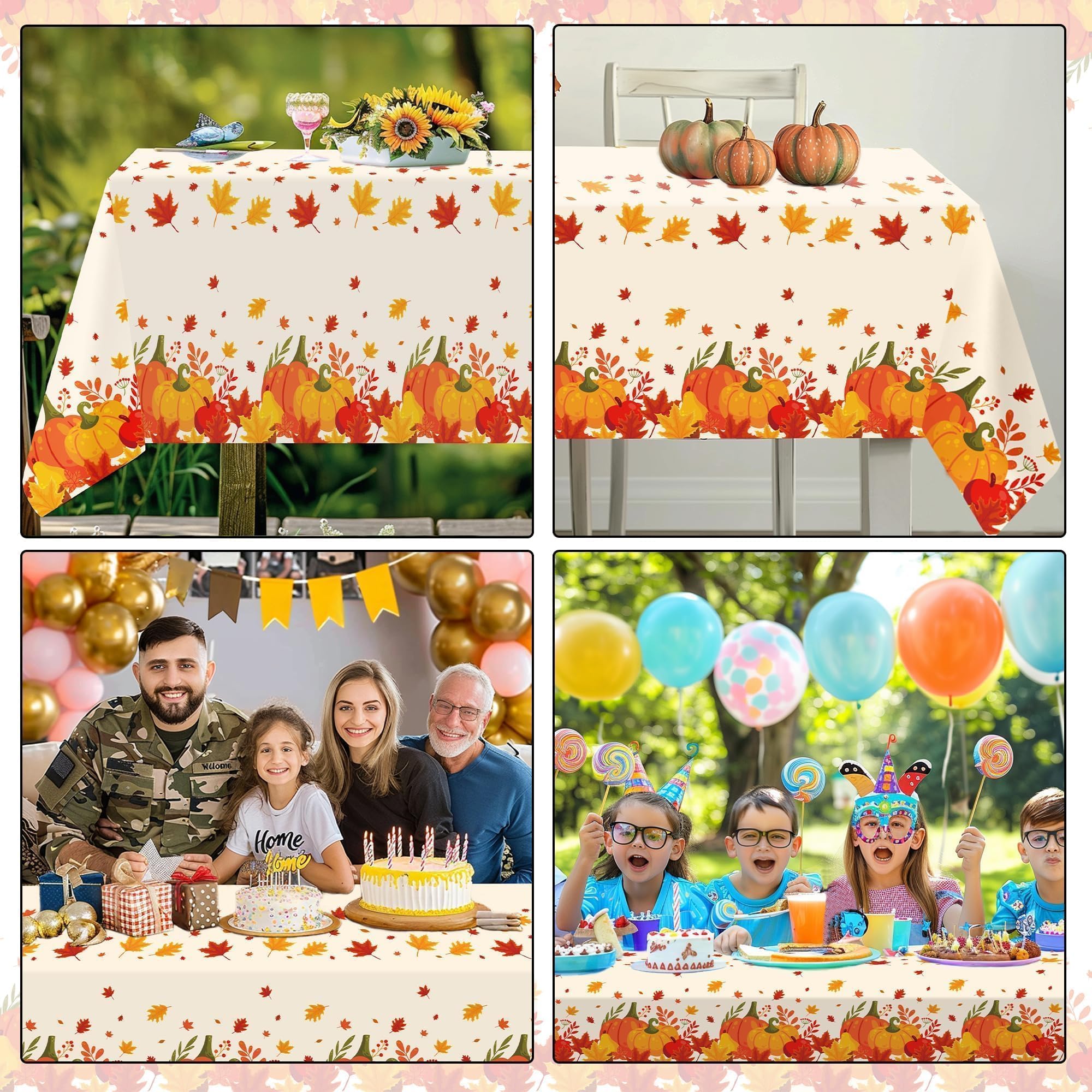 3 Pack Thanksgiving Disposable Tablecloths,54 x 108 Inch Thanksgiving Decorations,Give Thanks Table Cloth for Rectangular,Pumpkin Maple Tablecloths for Home,Party,Outdoor Picnic,Fall Theme,Baby Shower