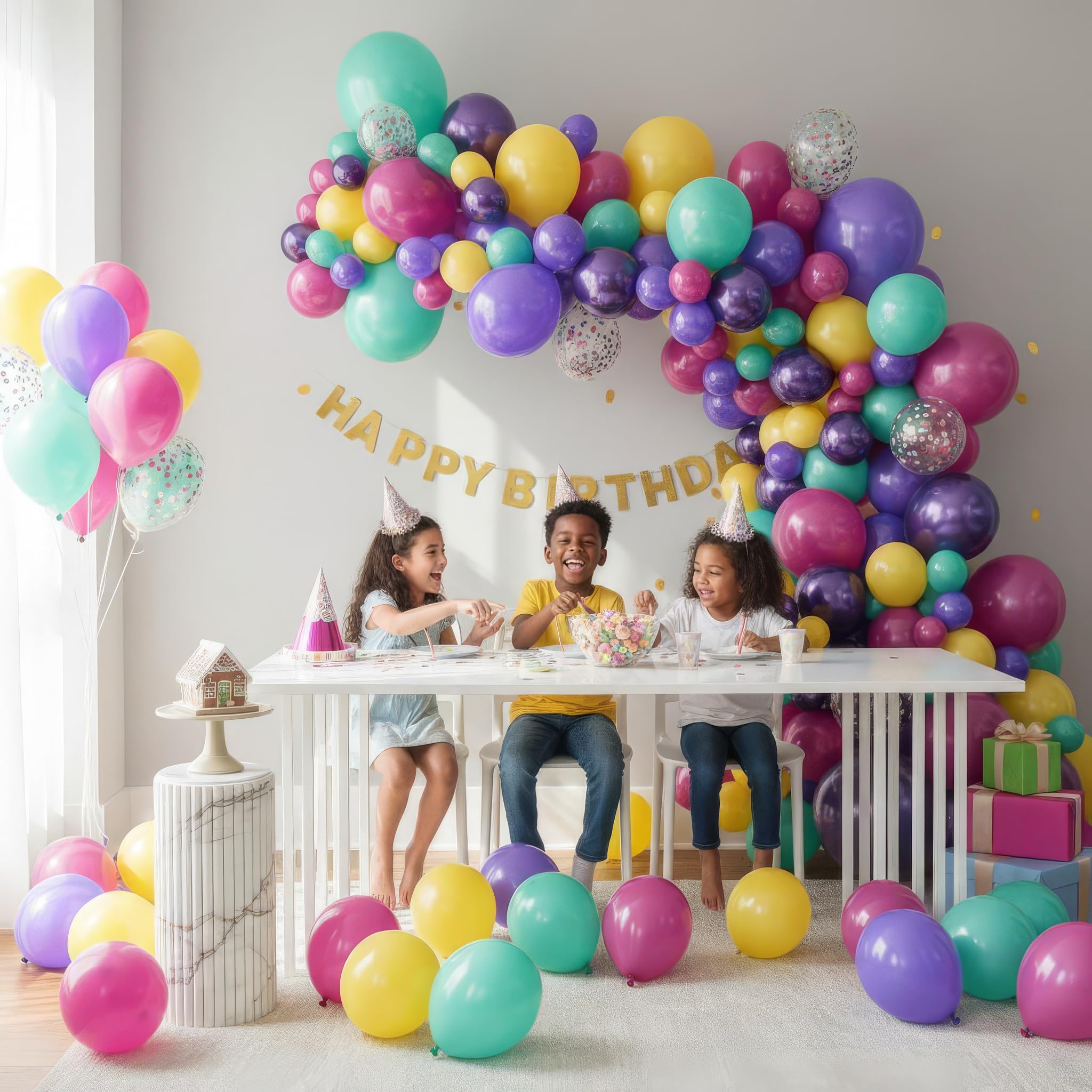 Balloon Garland Arch Kit – 146 Pcs Hot Pink, Metallic Purple, Purple, Cream Beige, Yellow & Confetti Balloons for Baby Shower, Birthday, Gender Reveal, Wedding Party – DIY Kit by Vellax™