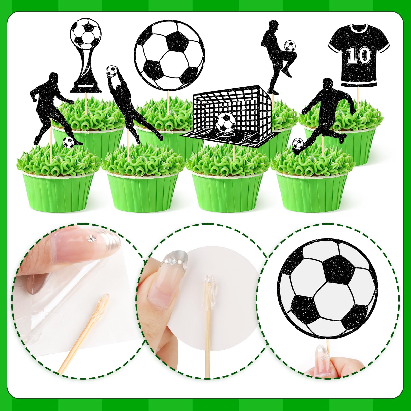 Hooqict 40Pcs Soccer Ball Cupcake Toppers Soccer Birthday Cake Topper Decorations Cupcake Picks for Kids Boys Men Sports Theme Birthday Party Decorations Game Day Party Supplies