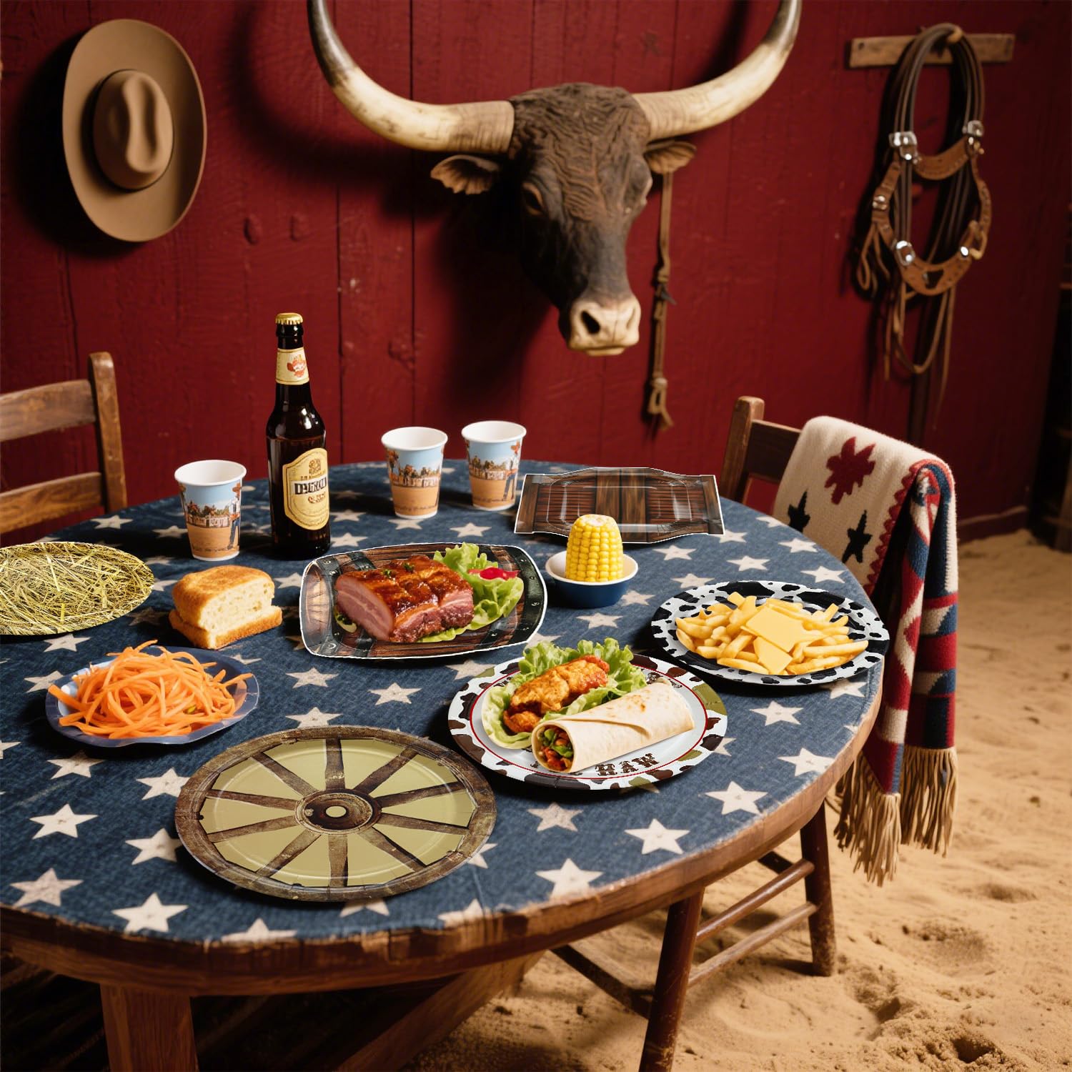 APUXXJUPA 60 Pcs Western Cowboy Party Plates, 9'' Wild West Theme Print Plates for Cowboy Baby Shower Decorations Western Party Decorations