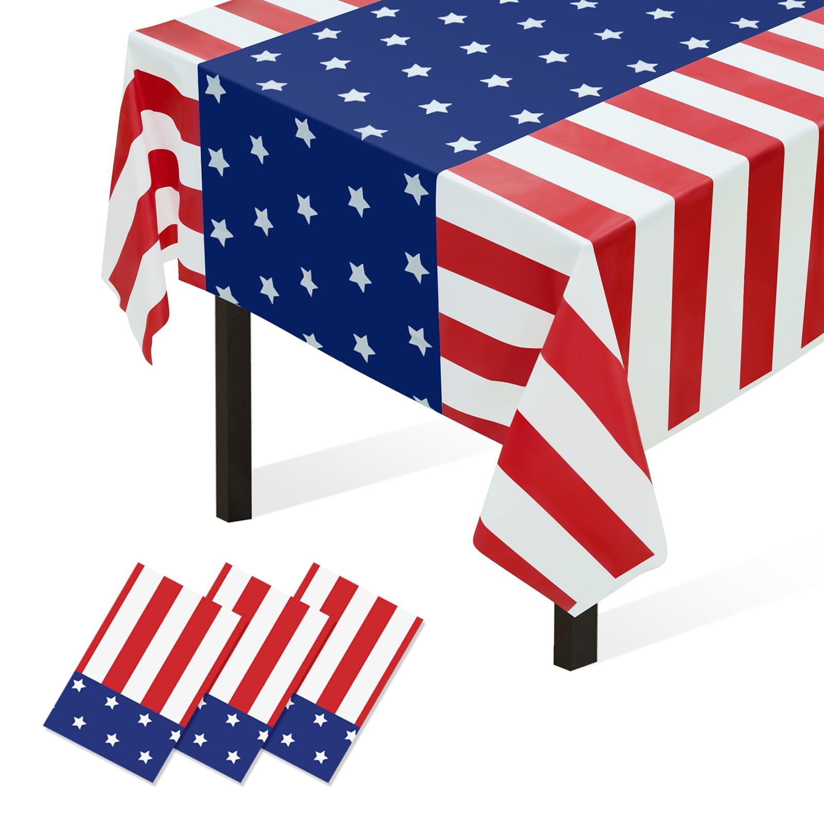 Childom 3 Pack Patriotic Tablecloth,Disposable Plastic Tablecloth 54"x108" Patriotic Decorations,Birthday Party Table Cloth,Patriotic Party Supplies,Red White and Blue Decorations for Veterans Day