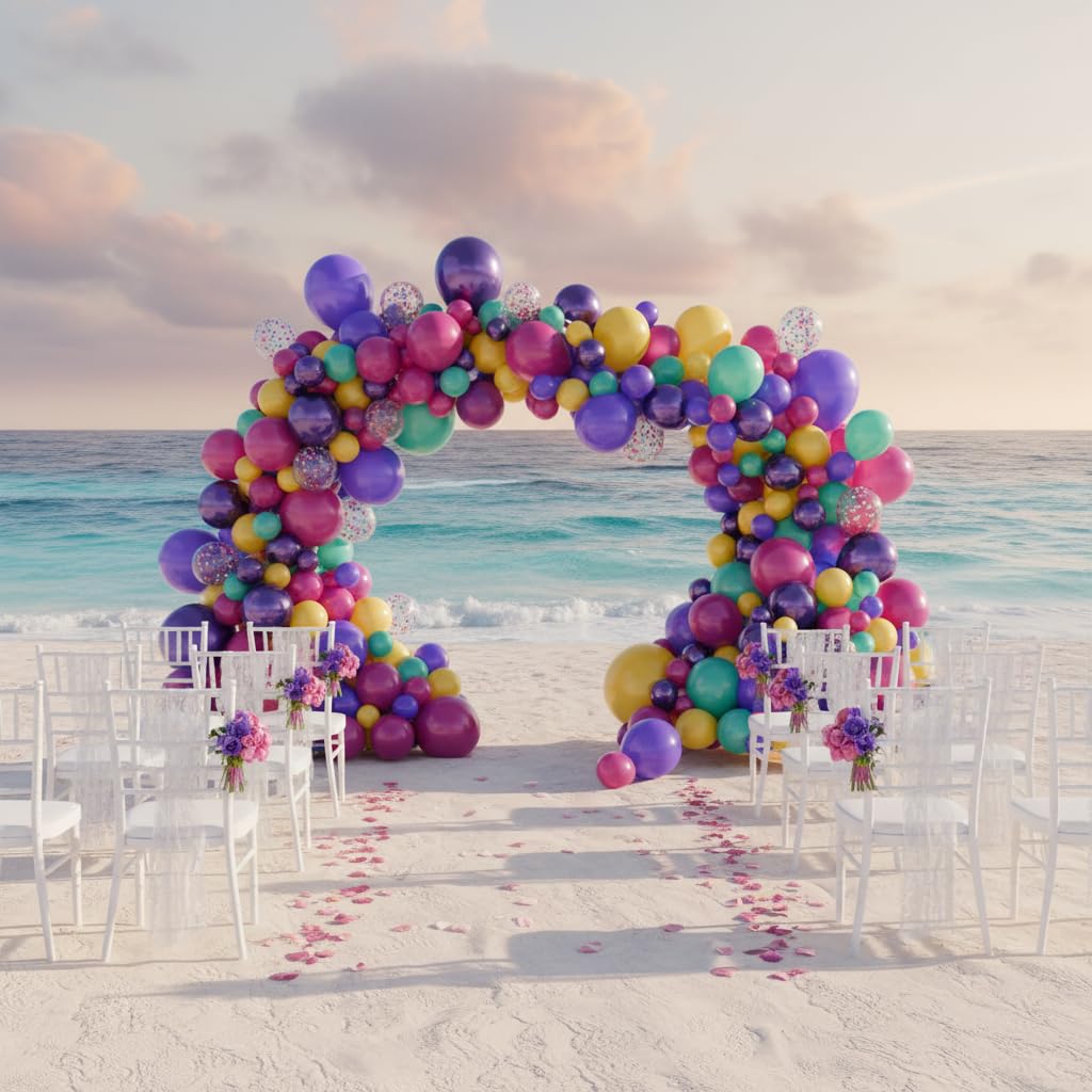 Balloon Garland Arch Kit – 146 Pcs Hot Pink, Metallic Purple, Purple, Cream Beige, Yellow & Confetti Balloons for Baby Shower, Birthday, Gender Reveal, Wedding Party – DIY Kit by Vellax™