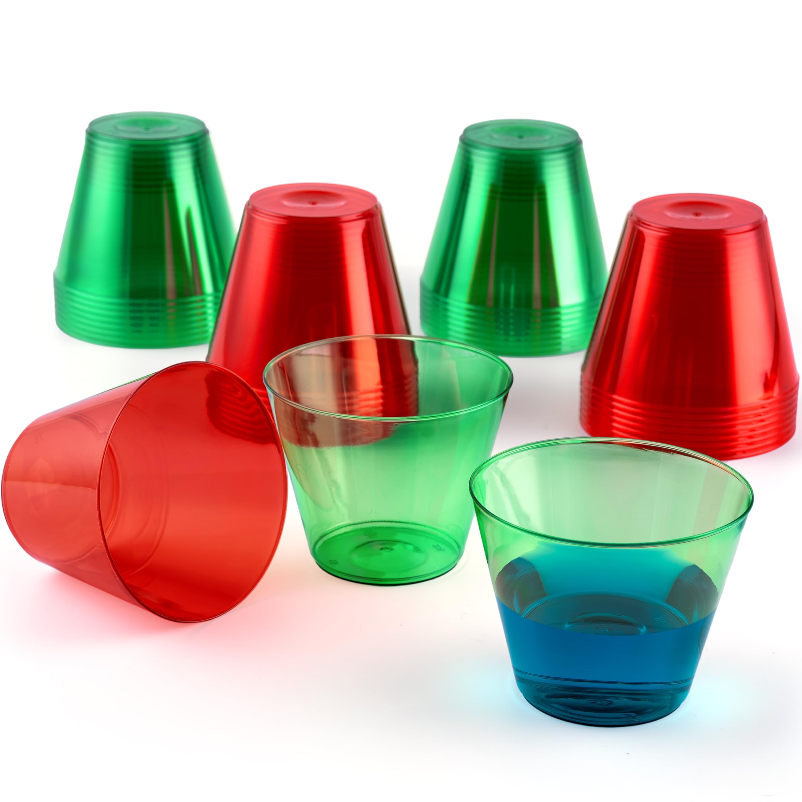JOYIN 36 PCS Clear Disposable Plastic Cups, 9 OZ Christmas Red and Green Drinking Cups, Plastic Wine Glasses for Xmas Party Supplies, Wedding, Thanksgiving, Birthday, Holiday, New Year