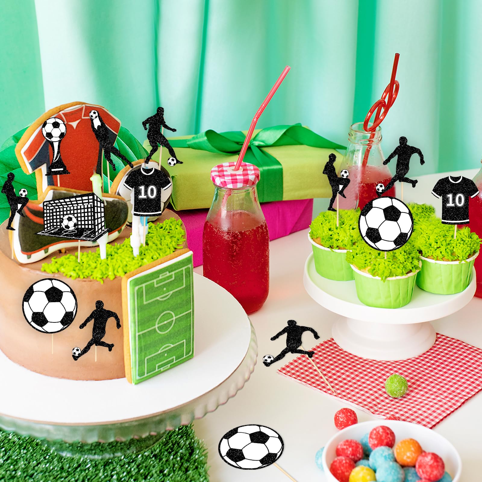 Hooqict 40Pcs Soccer Ball Cupcake Toppers Soccer Birthday Cake Topper Decorations Cupcake Picks for Kids Boys Men Sports Theme Birthday Party Decorations Game Day Party Supplies