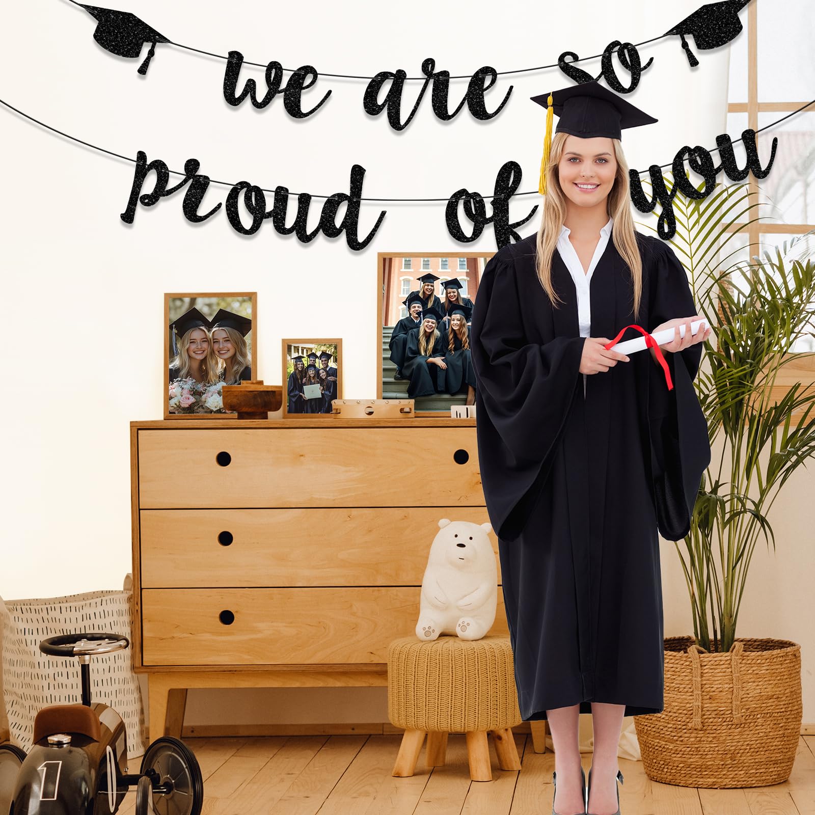 LXDNBGO Graduation Decorations 2026, Black Double-sided Glitter Graduation Banner, Congratulation Banner, Congrats Grad Sign Decor, Class of 2026 Decorations for High School College Grad Party